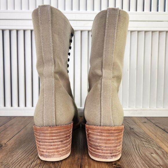 VINTAGE Colin Stuart Womens Size 8 Beige Lace Up Boho Combat Canvas Boots Chile - Picture 4 of 14